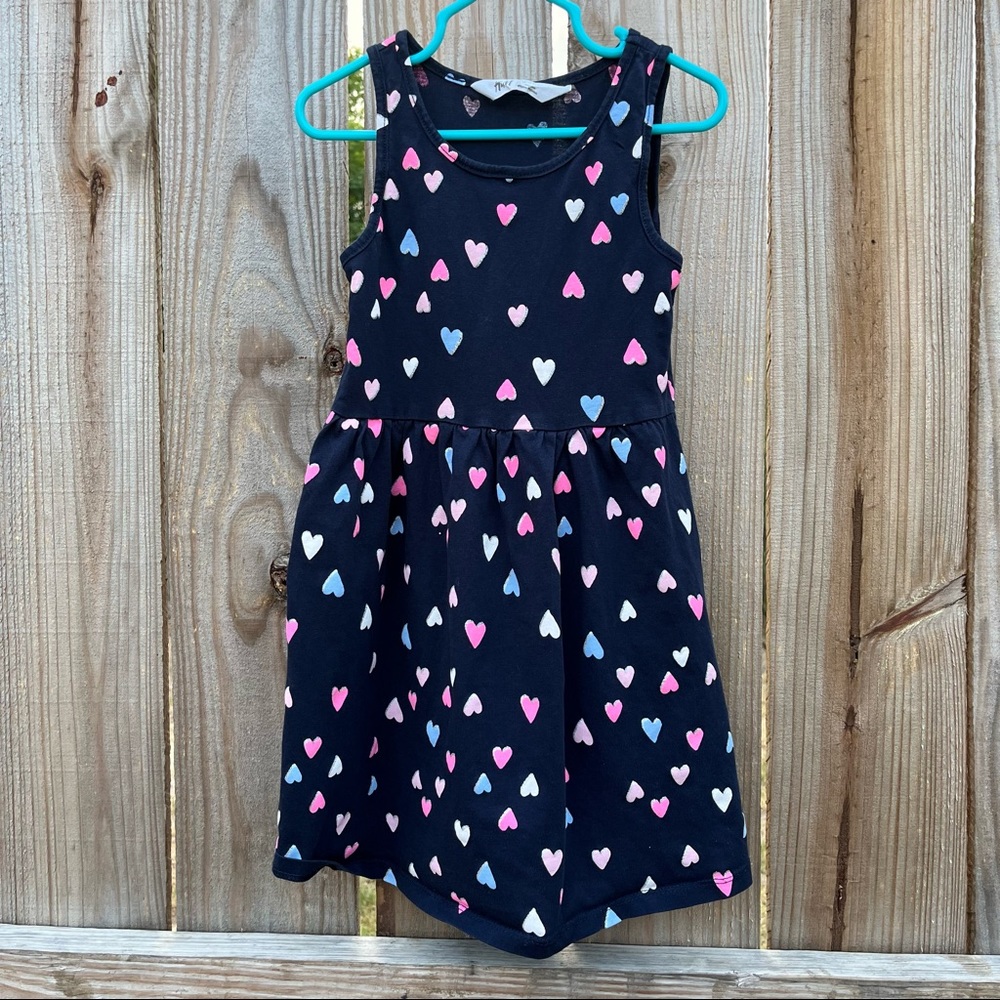 H&M Size 4-6y Blue Tank Dress with Pink White Silver & Blue Hearts